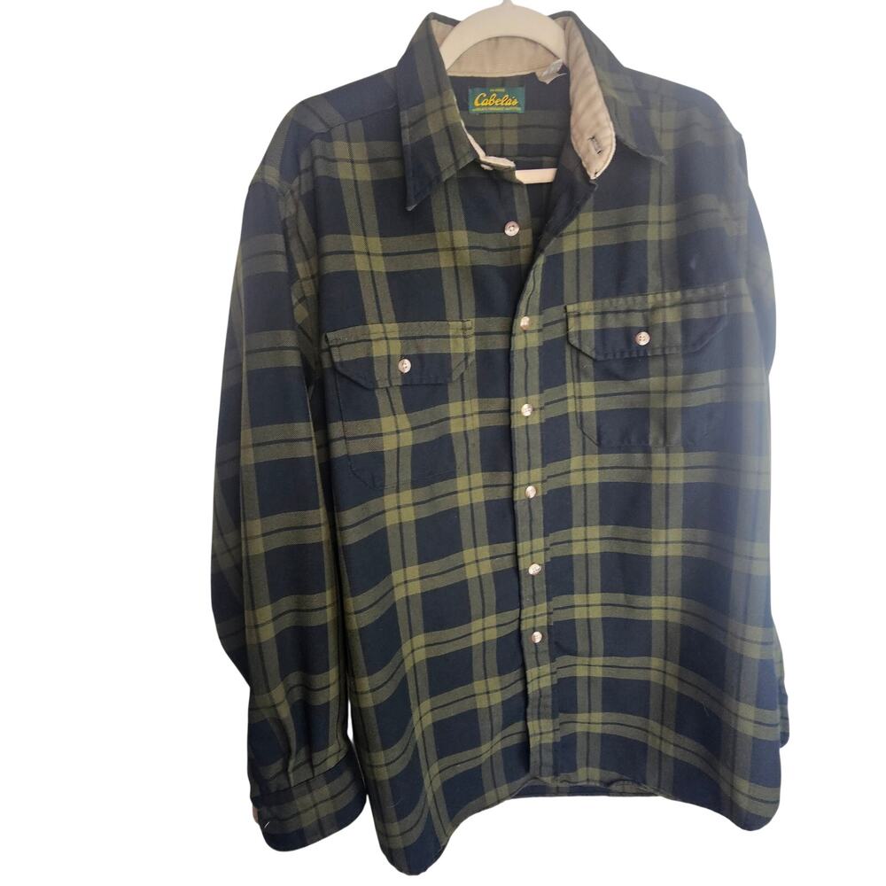 Cabelas Mens Plaid Flannel Shirt Size L Workwear Utility Outdoor Casual Weekend